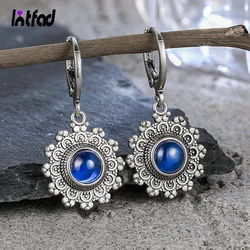 Boucles d'oreilles flocon de neige en argent regardé 925 pour femme, pierre ronde en kyanite naturelle, bijoux vintage, cadeaux de fête des travailleurs, 6mm