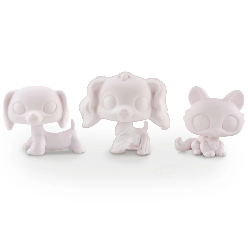 

3pcs LPS Mini Pet Shop Rare Pet White Base Short Hair Cat Dachshund Spaniel Dog DIY Paint Parent Child Interactive Toys