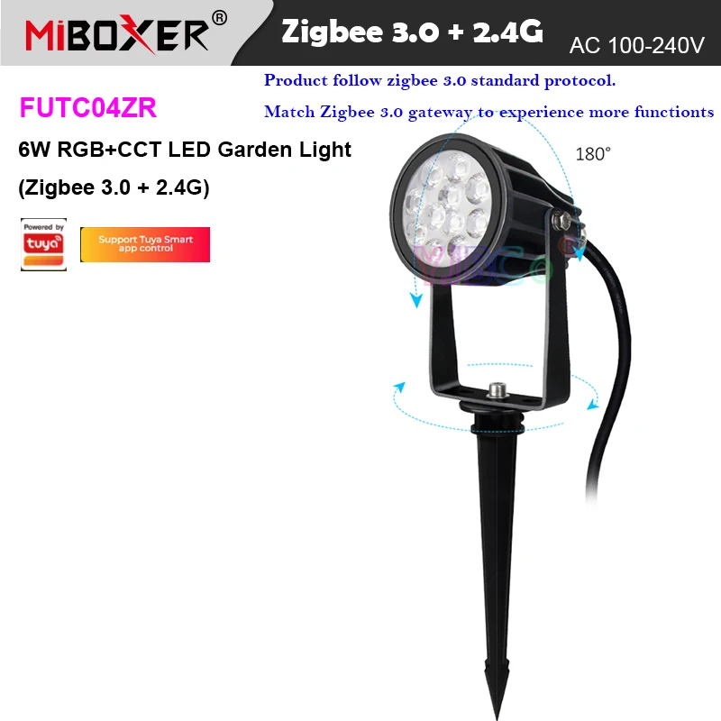 Miboxer 6W RGBCCT LED Garden Lights Waterproof IP66 Smart Outdoor Lawn Lamp FUTC04ZR Zigbee 3.0 gateway/2.4G RF Remote Control