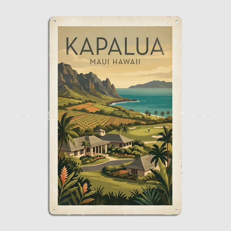 Kapalua Golf Course Maui Hawaii Vintage Poster Metal Posters Sign Indoor Outdoor Room Decoration Home Bar Decor Wall Decor