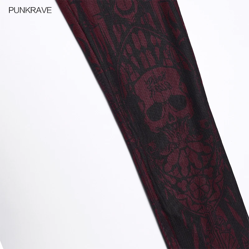 PUNK RAVE Women's Gothic Church Skull Printed Skin Friendly Mesh Leggings Elastic Waistband Slim Sexy Trousers view 5