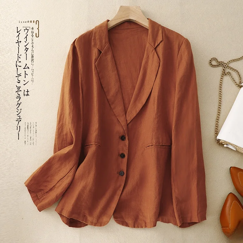 Outlet Store Japanese Style Linen  Jacket Women's Autumn Casual Outerwear Open Cardigan Top Loose Fit Long Sleeve