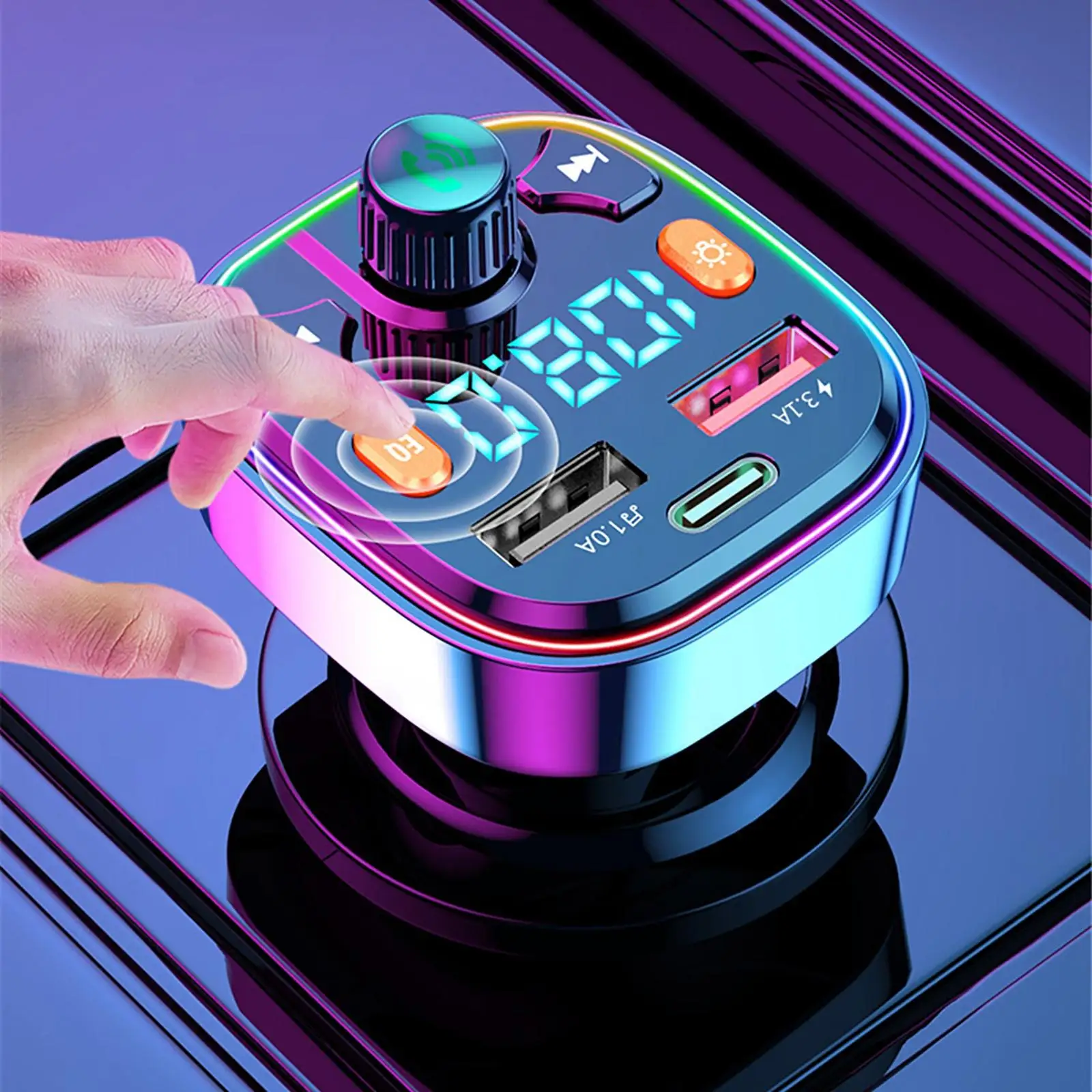 Bluetooth FM Transmitter PD 2 USB Port with 7 LED RGB Color Universal