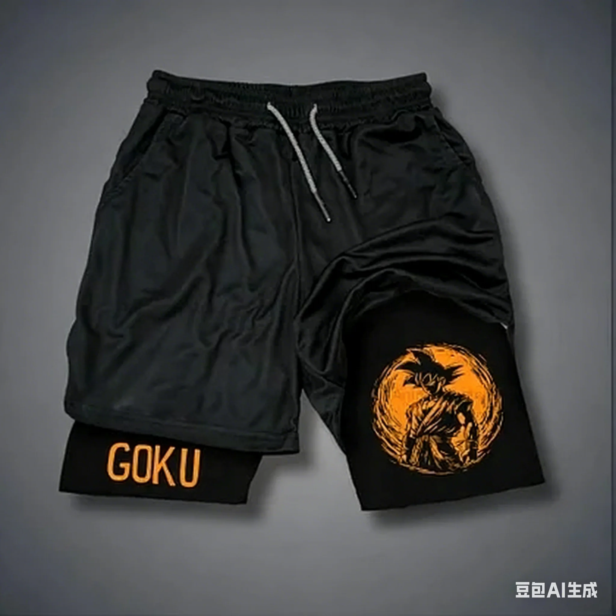 2026 Summer Dragon Ball Super Saiyan Blue Goku & "Go" Kanji 2-in-1 Gym Shorts Oversized Breathable  Fitness Retro Streetwear Uni view 3