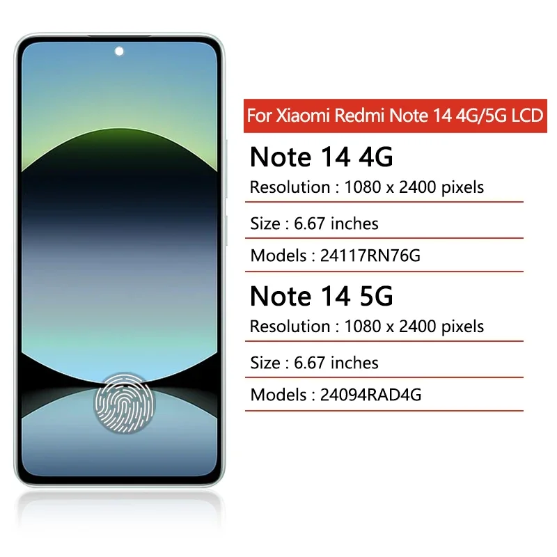 6.67 "testowany wyświetlacz Note14 dla Xiaomi Redmi Note 14 4G/5G 24117RN76G 24094RAD4G wyświetlacz LCD ekran dotykowy Digitizer Assembly — zdjęcie produktu 2