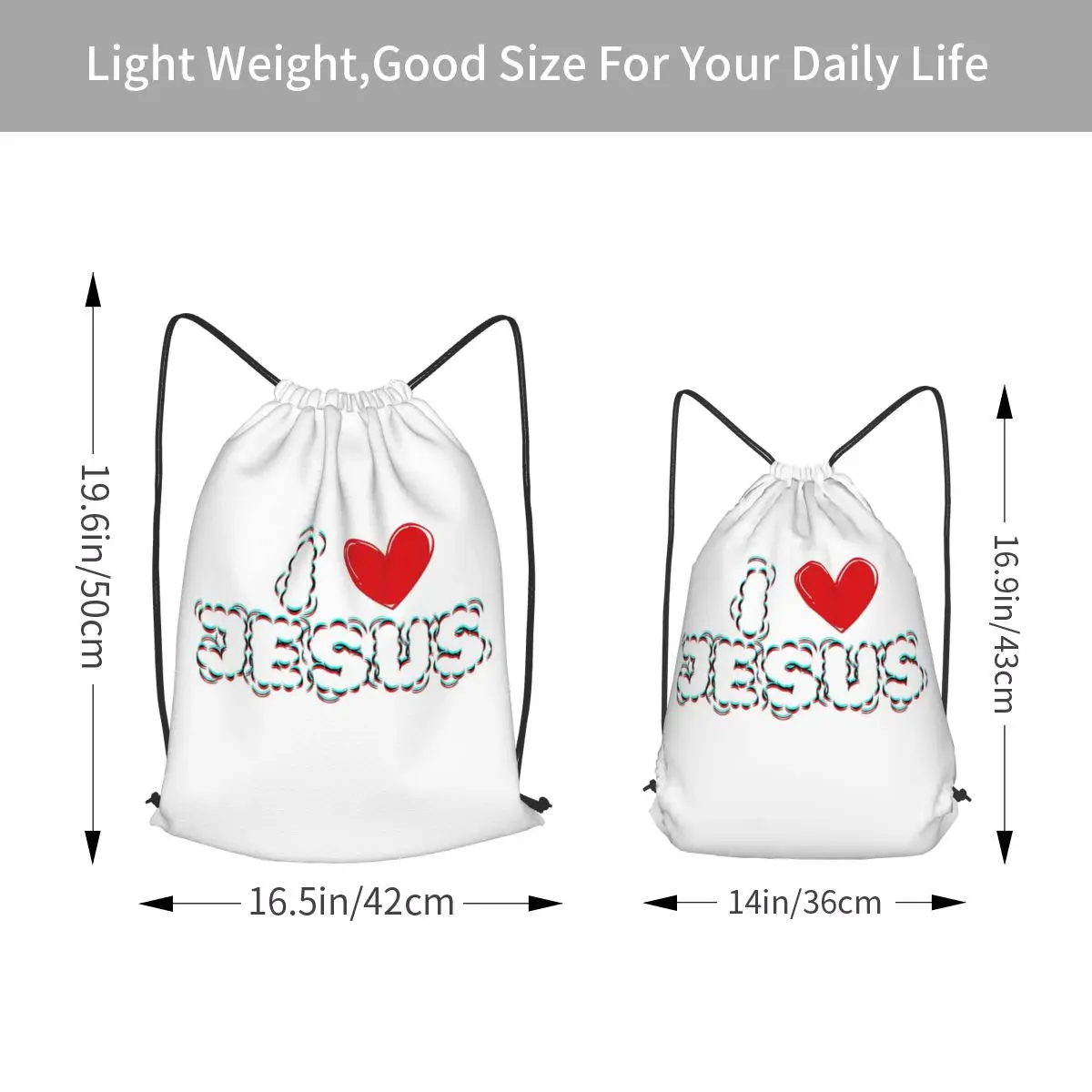I Heart Jesus Backpacks Casual Drawstring Bags Sports Bag Book Bags for Travel Students