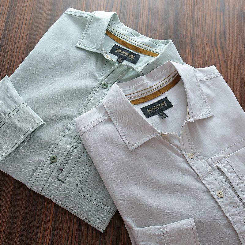 

Loose Fit Long Sve Cotton Linen Workwear Casual irt with ket Breathable Comfortable Summer Men's Clothing Large Size