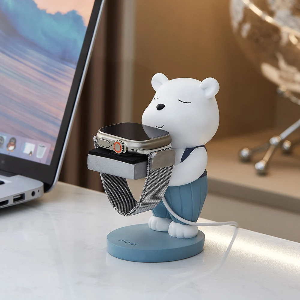 Creative Cute Bear Watch Charger Stand Charging Base Office Desktop Ornaments Workstation Small Furnishings Gift