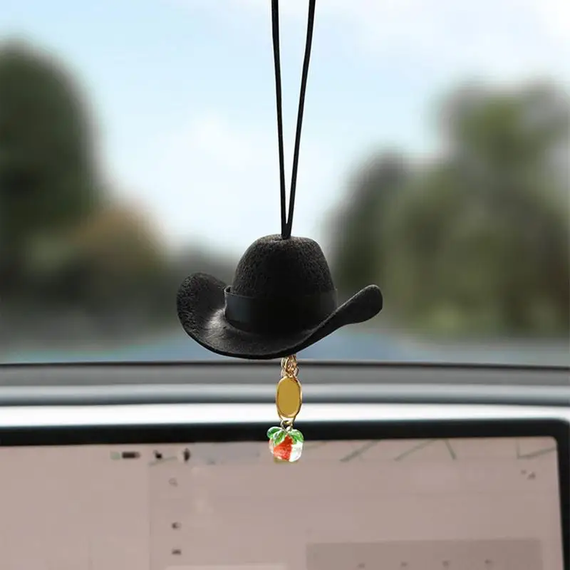 Cowboy Hat Ornament for Car Cute Cowboy Hat Fabric Pendant for Car Women Men Road Trip Fun Automotive Interior Decoration