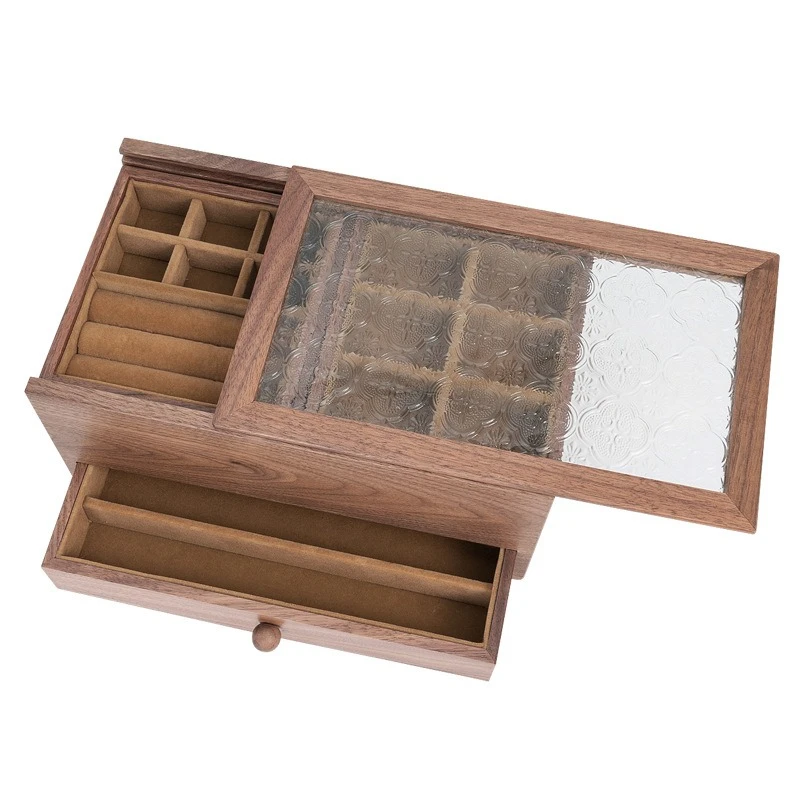 

Деревянная коробка для хранения ювелирных изделий, ретро-кольцо, серьги, многослойный органайзер для безделушек, контейнер, женское ожерелье, браслеты, чехол