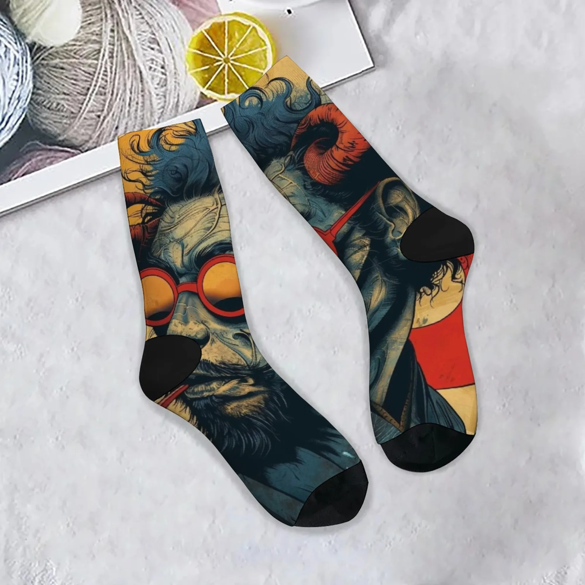 Ukiyo-e dunkle Punk-Dämonen-Stil Herrensocken Roman Harajuku Retro Street Trend Happy Print Crew Socken Party Urlaub Spaß Geschenk
