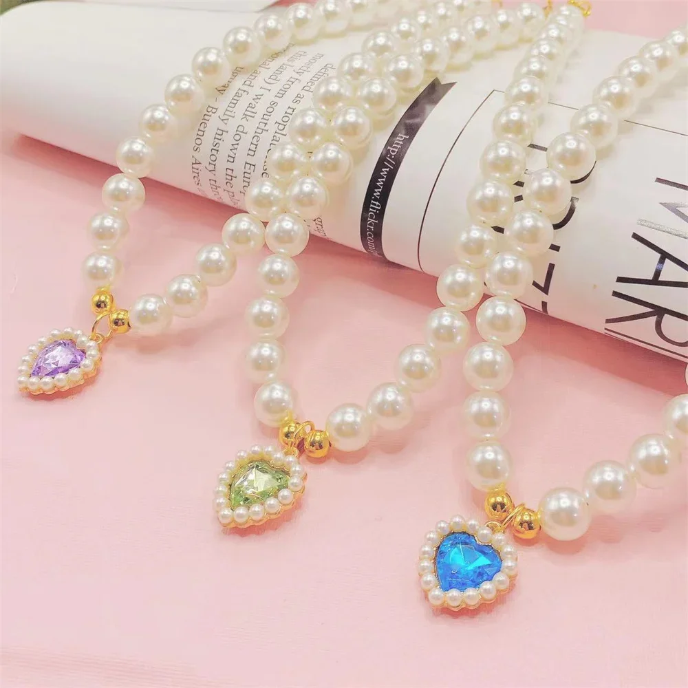 

Luxury Princess Style Dog Pearl Necklace Cat Collar Gemstone Pet Neck Chain Fashionable Pet Grooming Accessory