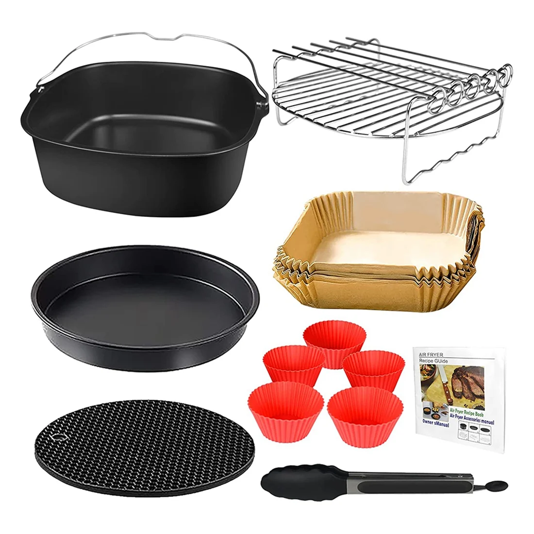 Square Air Fryer Accessories 9 Inch, for Cosori Ninja Phillips Tower Pot Tefal Etc 5.6-7.5L Deep Basket Airfryer