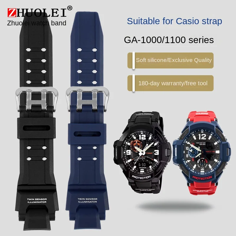 Silicone Watch Strap For Casio G-Shock GA-1000 /1100 GW-4000 /A1100 G-1400 Sport Waterproof Resin watchband men\'s Accessories