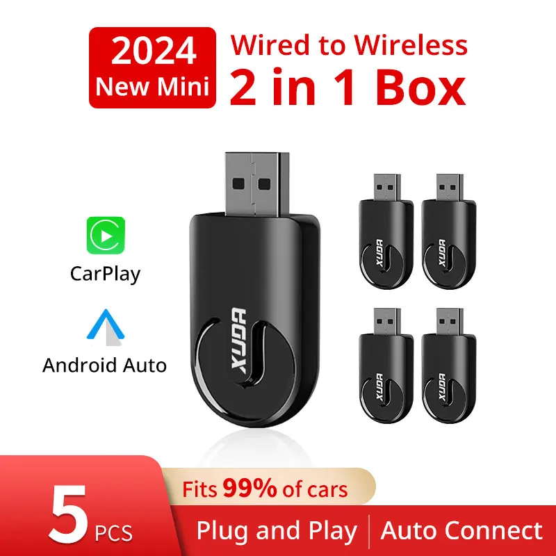 

5Pcs XUDA Wired to Wireless 2 in 1 AI Box Carplay 5G Wif & Bluetooth 5.0 Android Auto Plug and Play Non-inductive Connection