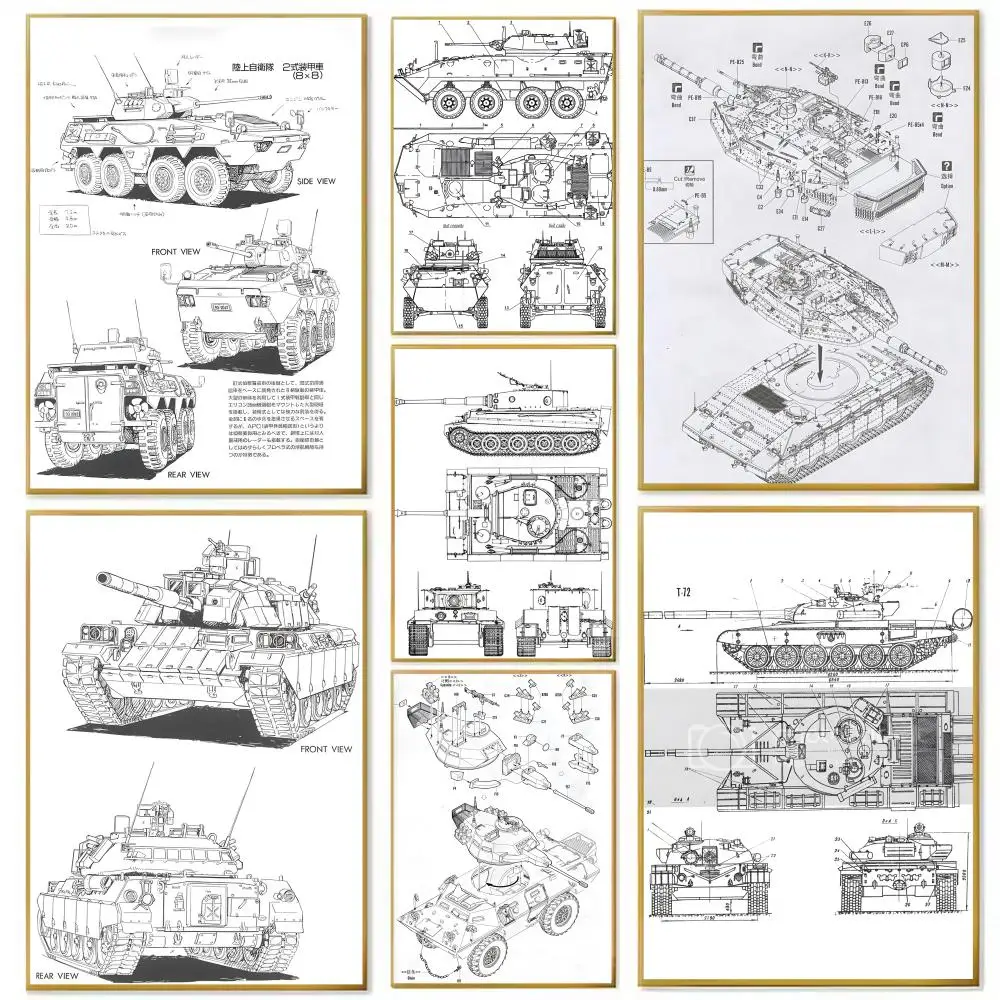 Tank hand drawing Poster Paper Print Home Living Room Bedroom Entrance Bar Cafe Art Painting Decoration