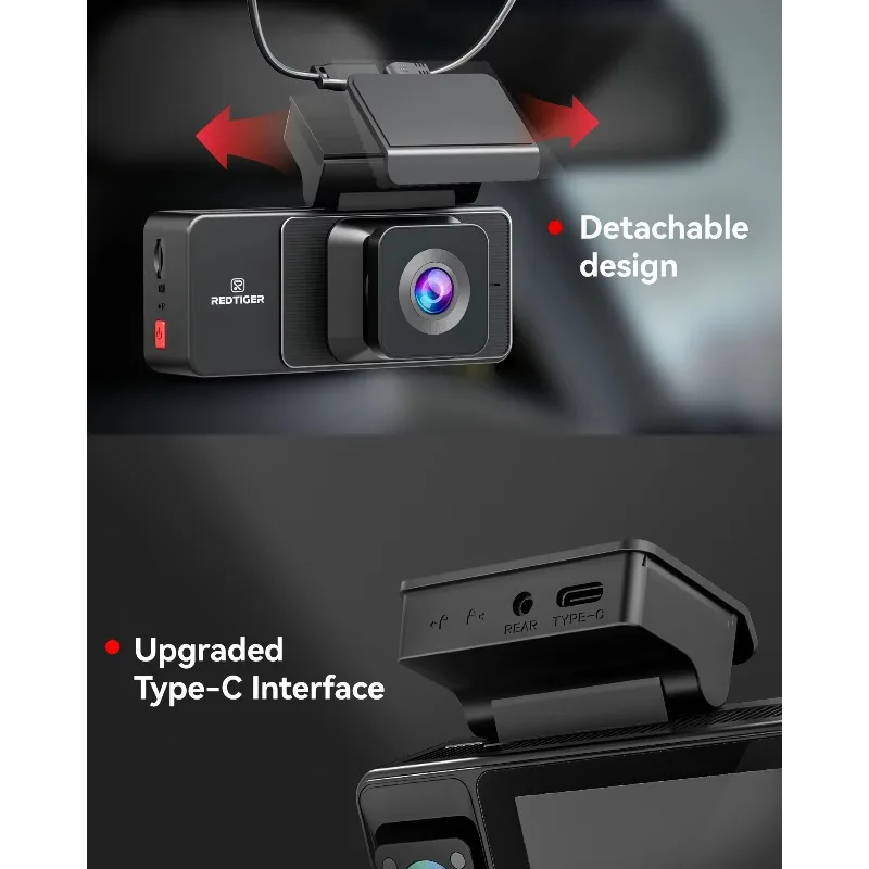 Redtiger Dealer A3 APP Controle 2K + 1080P + 1080P Visão noturna Carro Caixa preta Três câmeras de painel com WIFI GPS