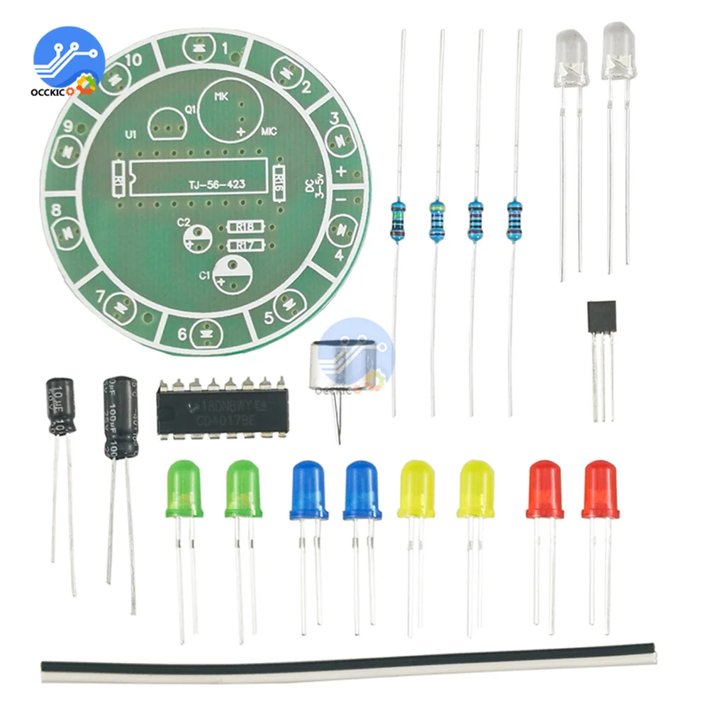 CD4017 Colorful Voice Control Rotating LED Light Kit Electronic Manufacturing Diy Kit Spare Parts Student Laboratory