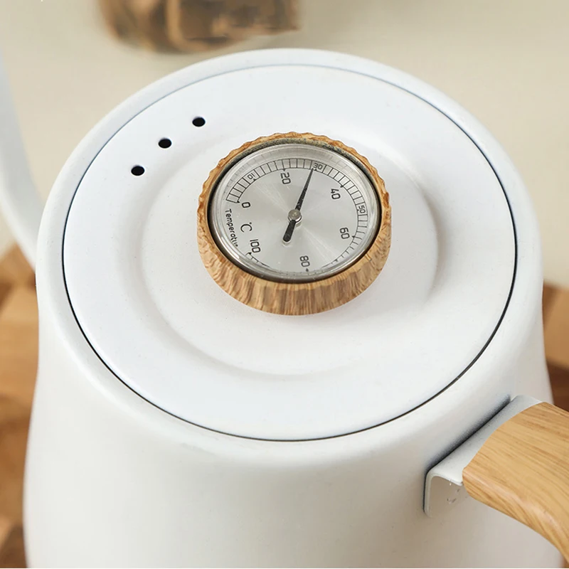 110V/220V Wood Grain Electric Gooseneck Kettle Hand Brew Coffee Pot Smart Teapot with Thermometer 1000W Fast Heating Kettle