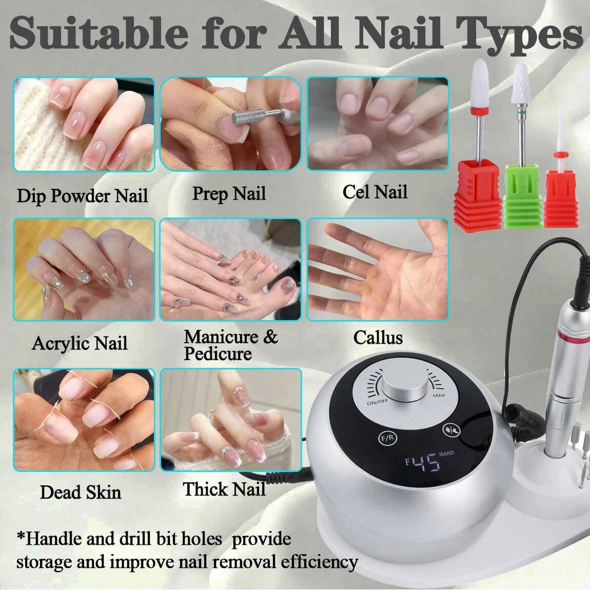 45000 دورة في الدقيقة المهنية الكهربائية مسمار الحفر آلة أظافر منخفضة الضوضاء الأظافر ساندر مجموعة صالون الأظافر الملمع أدوات المعدات #4