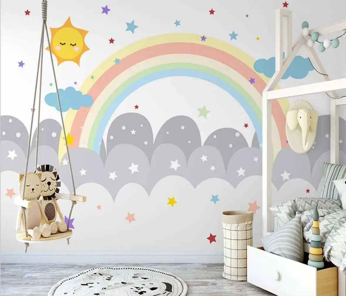 

beibehang Custom papel de parede 3d Nordic Clouds Cartoon Rainbow Starry 3D mural wallpaper for Children's Room home Decoration