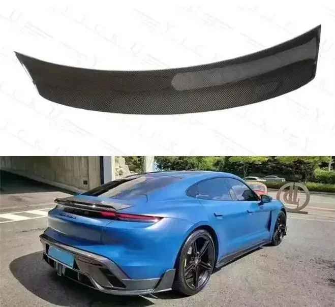 New！ MS Real Forging Carbon Fiber Car Rear Wing Trunk Lip Spoiler For Porsche Taycan / Turbo S 2019 2020 2021 2022 2023