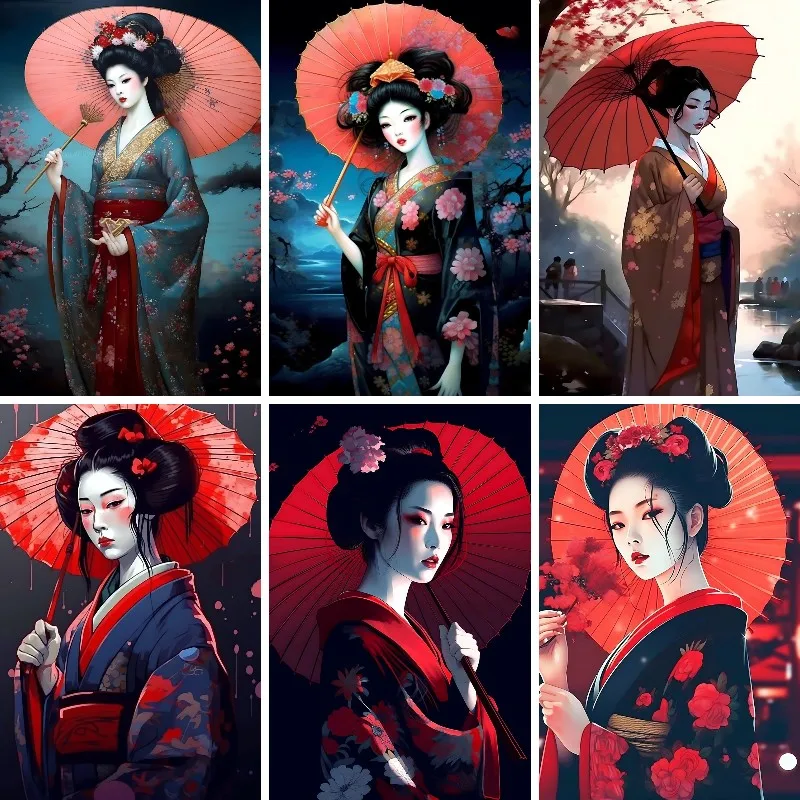 Beautiful Geisha Umbrella 5D DIY Full Drill Diamond Painting Mosaic Embroidery Japanese Woman Art Cross Stitch Picture Decor