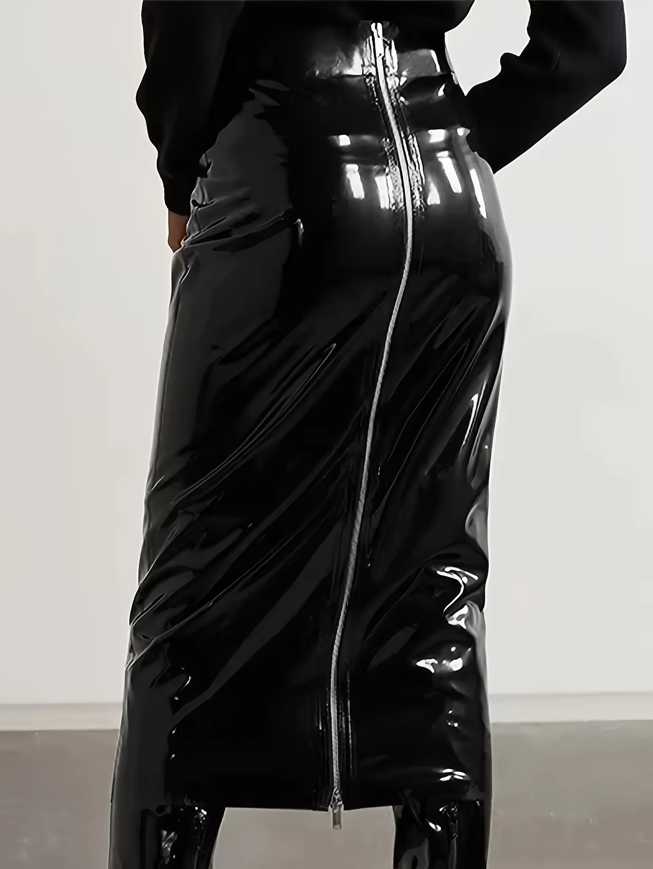 Women Mirror PU Leather Skirts Solid Fitted Skirt Mid Calf Lenth H Line High Waist Back Zipper Slim Elegant Casual 2026 Spring
