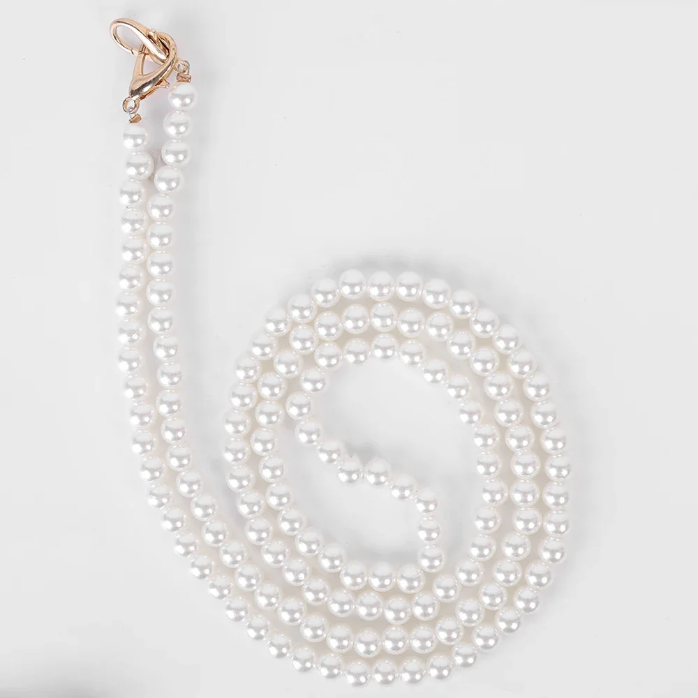 Borsa di perle da 8 mm con catena per borsa da trasporto a mano tracolla corta perla bianca catena per cellulare cordino catena di estensione fai da te