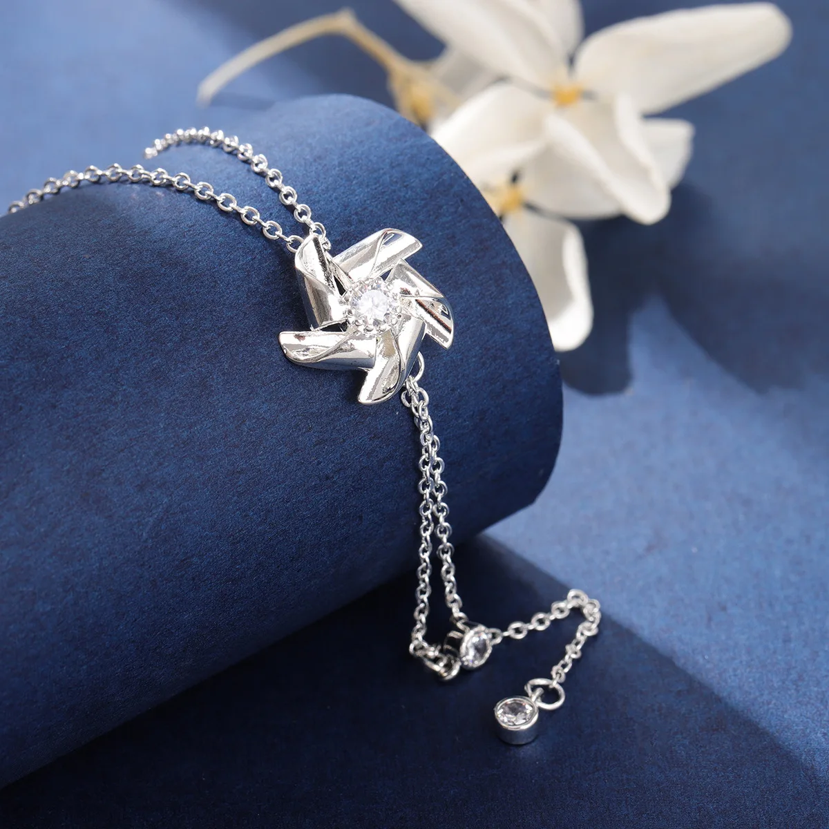Personality Gardenia Flower Necklaces & Pendants For Women Windmill Colar Necklace 925 Sterling Silver Jewelry Collier  XL117