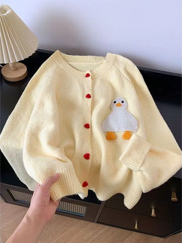 

Мягкий вязаный кардиган с вышивкой, женский осенне-зимний свитер с мясным покрытием, универсальный топ в японском стиле