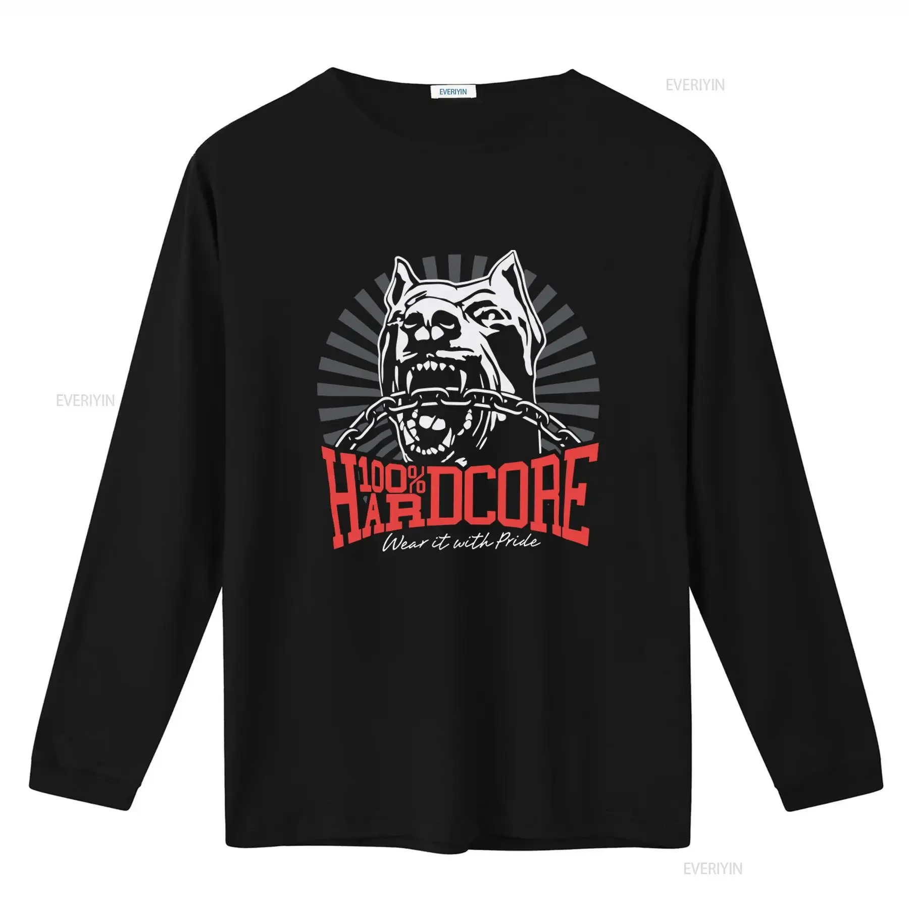 100 HARDCORE T Shirt Dog 1 Design Black Mens Gabber Pitbull with Chain Print Wear it Pride vintage Washed Stylish