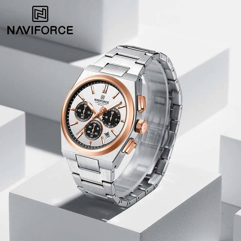 Naviforce novo casal popular 3atm relógio à prova dwaterproof água quartzo negócios escritório relógio de pulso masculino e feminino pulseira de aço inoxidável