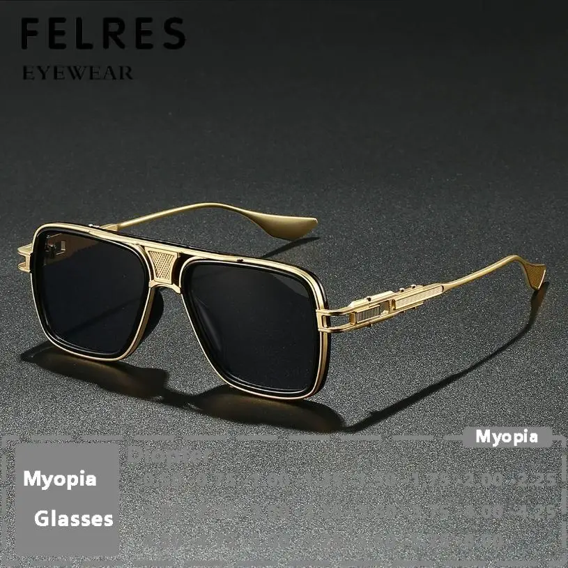 Double Bridge Pilot Myopia Sunglasses Men Metal Alloy Prescription Large Nearsighted Glasses Outdoor Tinted Shade Sun Glasses