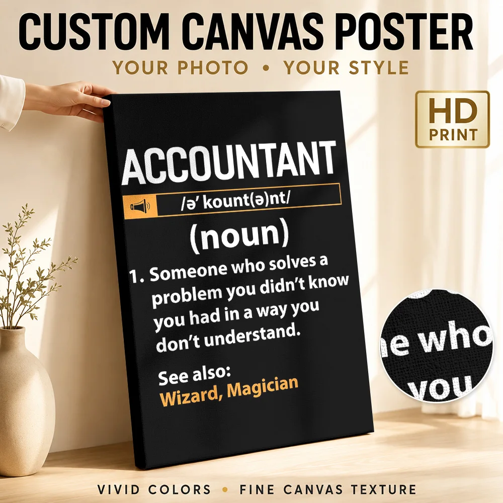 Accountant Definition Humor Quote Wood Framed Canvas Print Personalized Photo Dictionary Typography Wall Art For Home Office