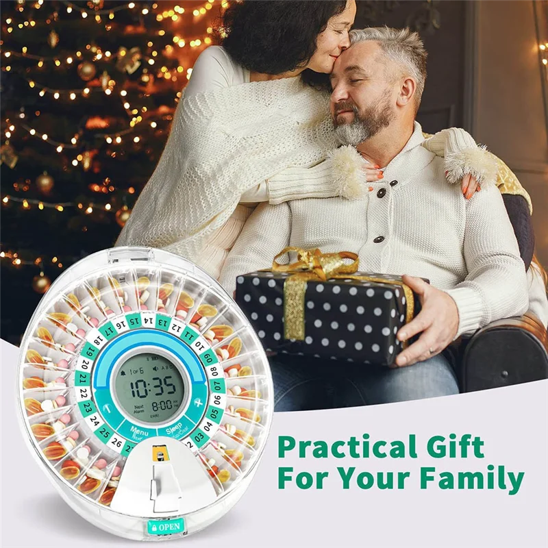 

AT05-Alarm-Equipped Automatic Pill Dispenser For Elderly, 28-Day Electronic Locked Pill Box With Sound& Light Reminders