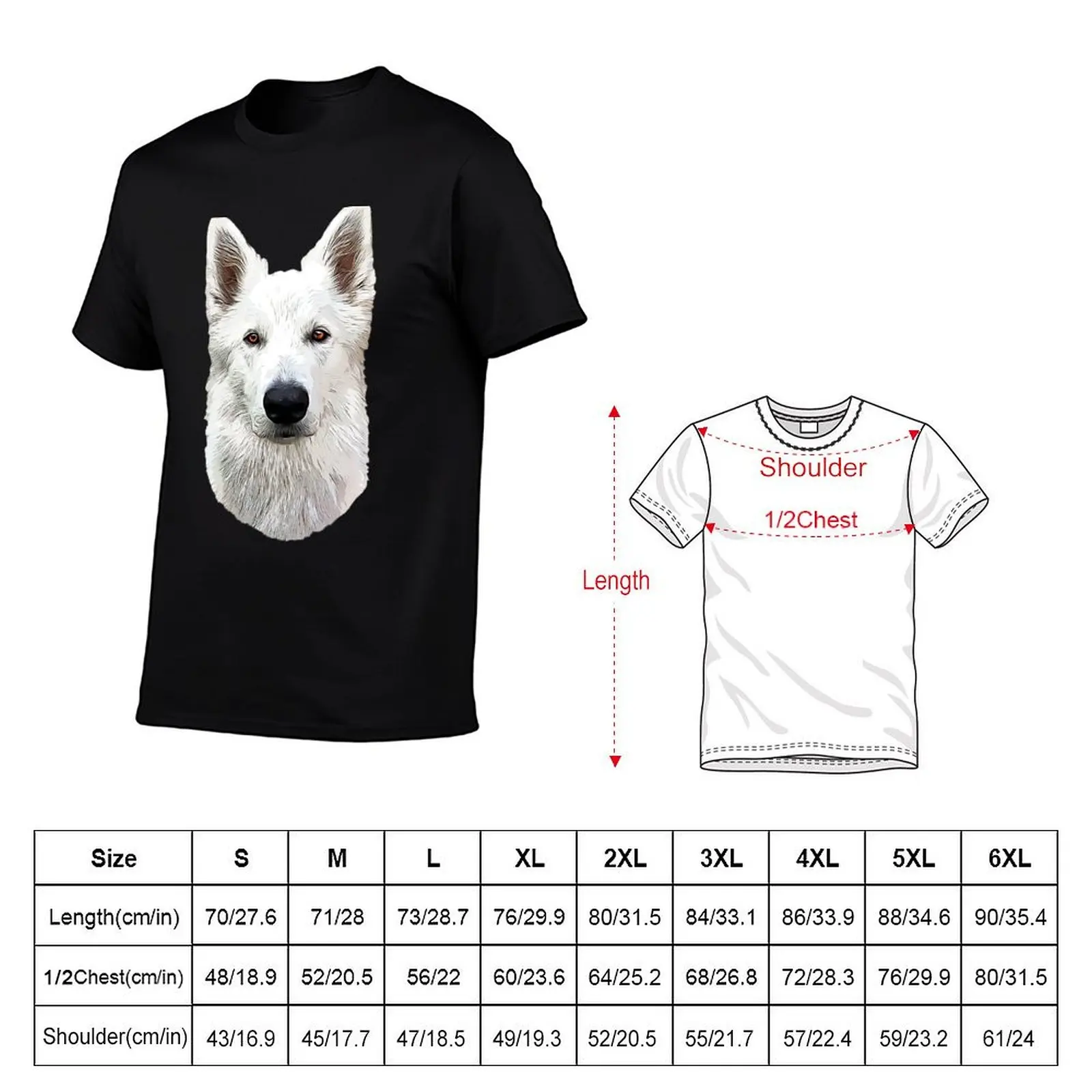 White Swiss Shepherd Dog T-Shirt customs blue lock oversized graphic tee vintage clothes for men