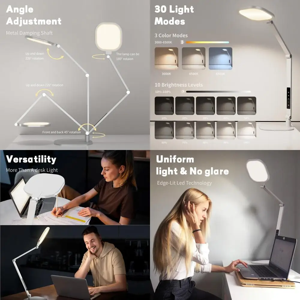 

Adjustable 3-Temperature LED Desk Lamp with 10-Level Brightness, Memory and Timer for Home Office and Video Conferencing