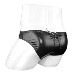 Briefs Pantys Underpant Panty Underwear Trendy Men's PU Leather Low Waist Boxers Shorts Underwear Pouch Bandage