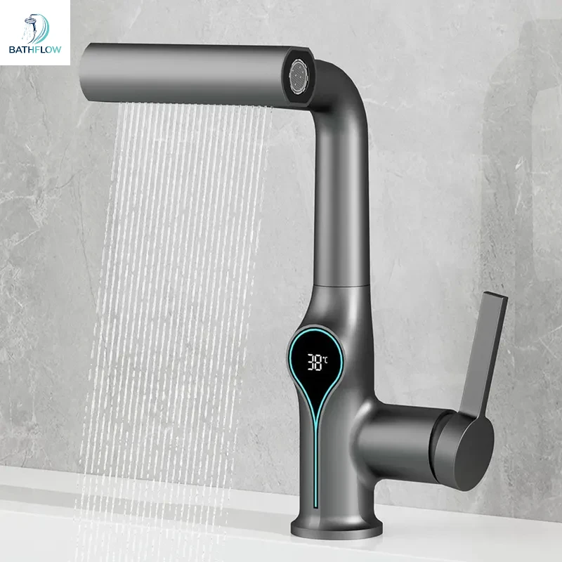 Multi Functional Waterfall Basin Faucet 4 Mode Mixer Tap Pull Out Nozzle Bathroom & kitchen Faucet Smart LED Display Sink Faucet