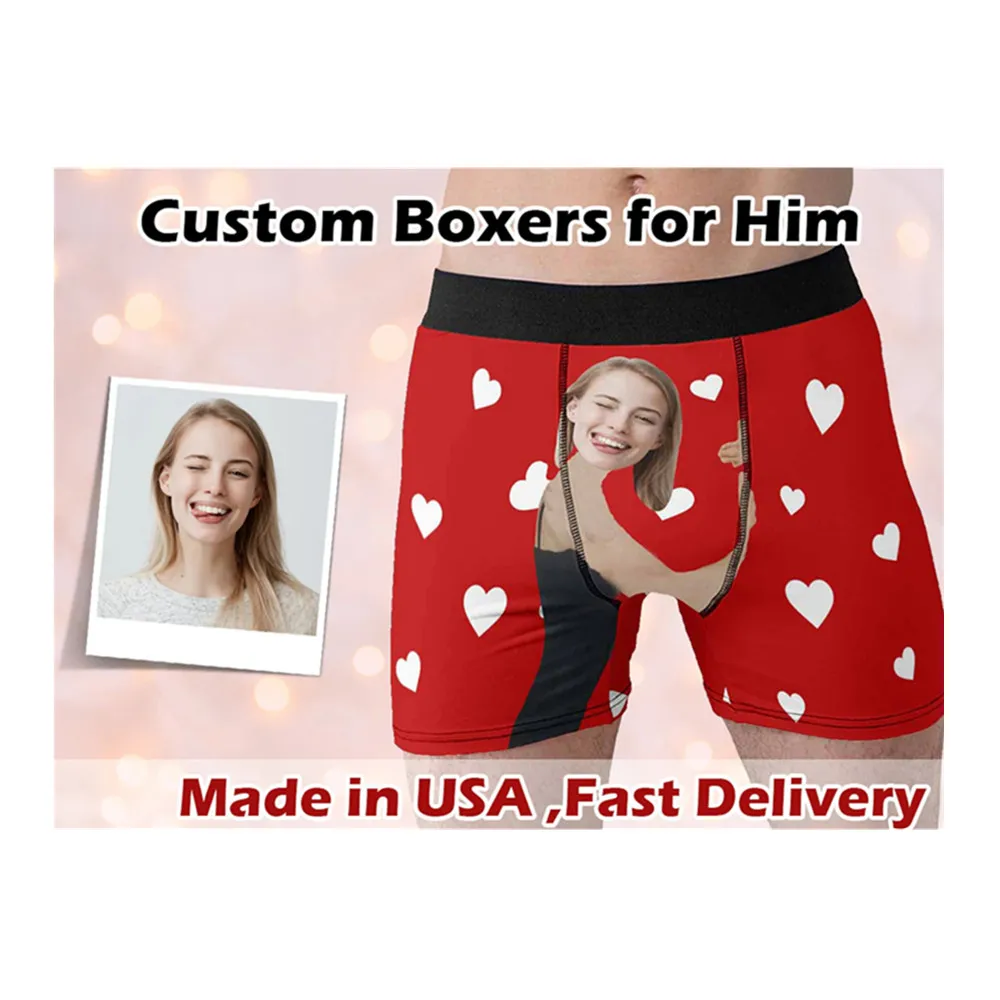 

Мужские трусы-боксеры на заказ, индивидуальное нижнее белье в форме сердца с фотографией, Подарок на годовщину, день рождения, подарок для парня, Husb
