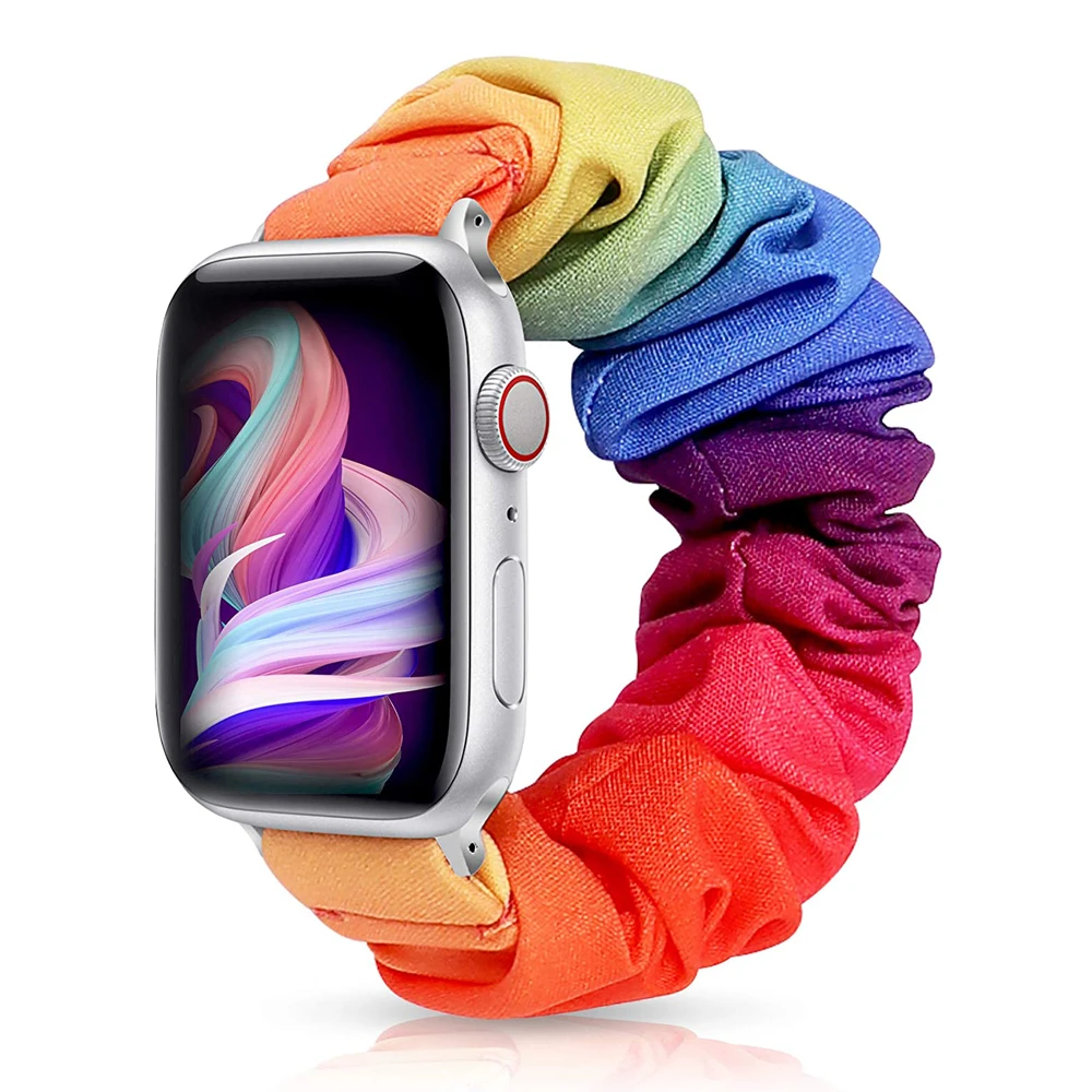 YAYUU حزام ل أبل أشرطة ساعات يد Scrunchie ل 38 مللي متر 42 مللي متر 40 مللي متر 41 مللي متر 44 مللي متر لطيف طباعة مرونة سوار ساعة ل iWatch سلسلة 7 6 5 4