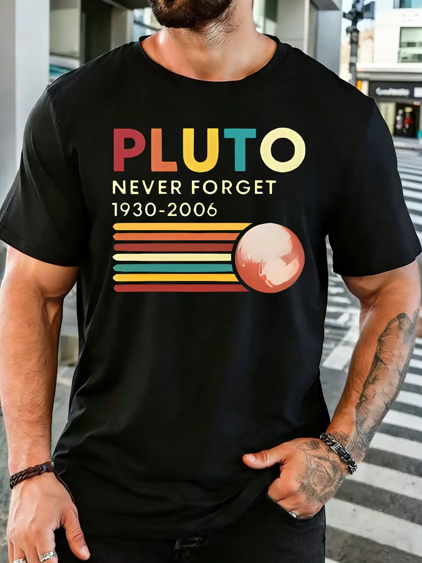Family Retro Pluto Planet Matching Cotton Tee Parent Kid Soft Summer Crew Neck Short Sleeve Top For Space Fans S M L Xl