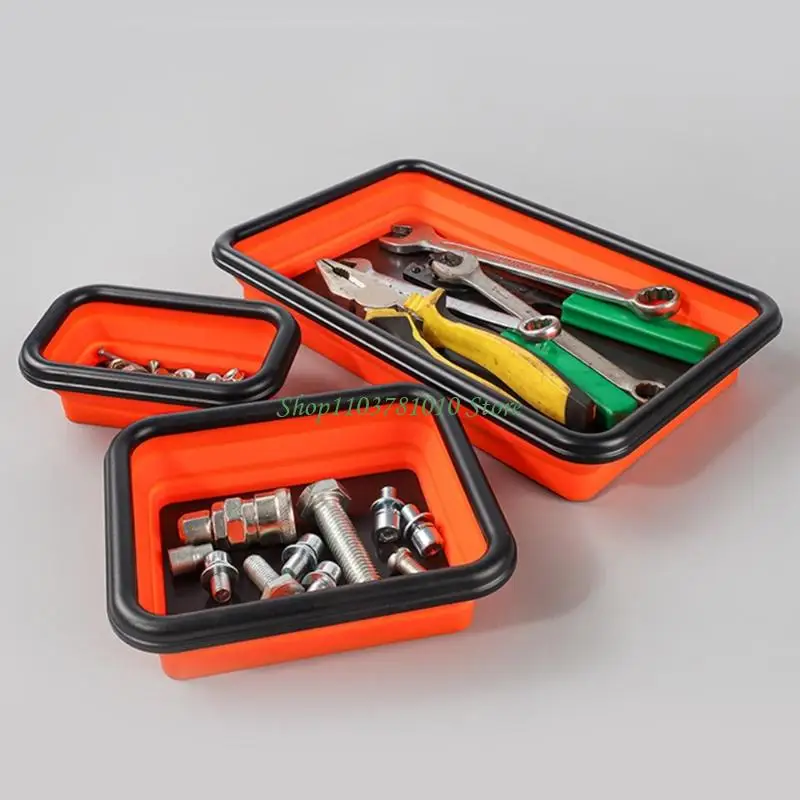 U55D Silicone Tool Tray Collapsible Car Carpenter Tool Holder with Small Part Tray Nonslip Mechanic Tray