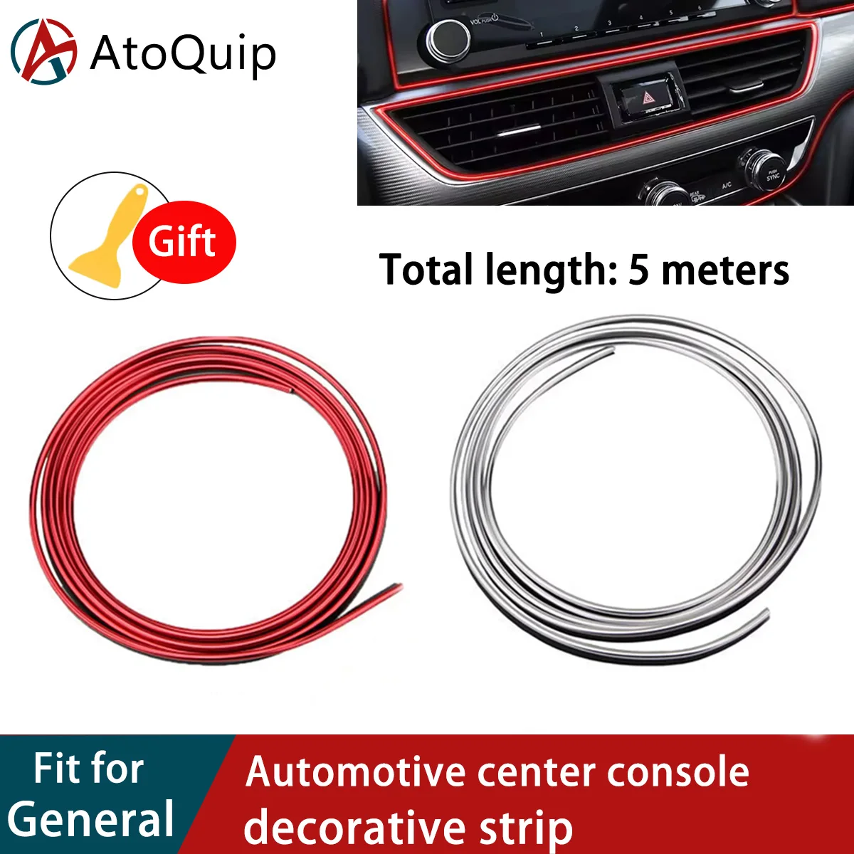 5-meter Car Interior Line 2Color Red Silver Dropshipper Center Console Gap Universal Car Interior Decoration Strip Chrome