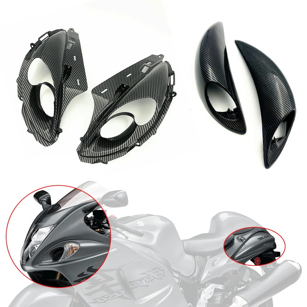 

4Pcs Upper Front Nose Headlight Scoop Cover + Rear Tail Turn Signal Carbon Fiber Fairing For Suzuki Hayabusa GSX1300R 2008-2020