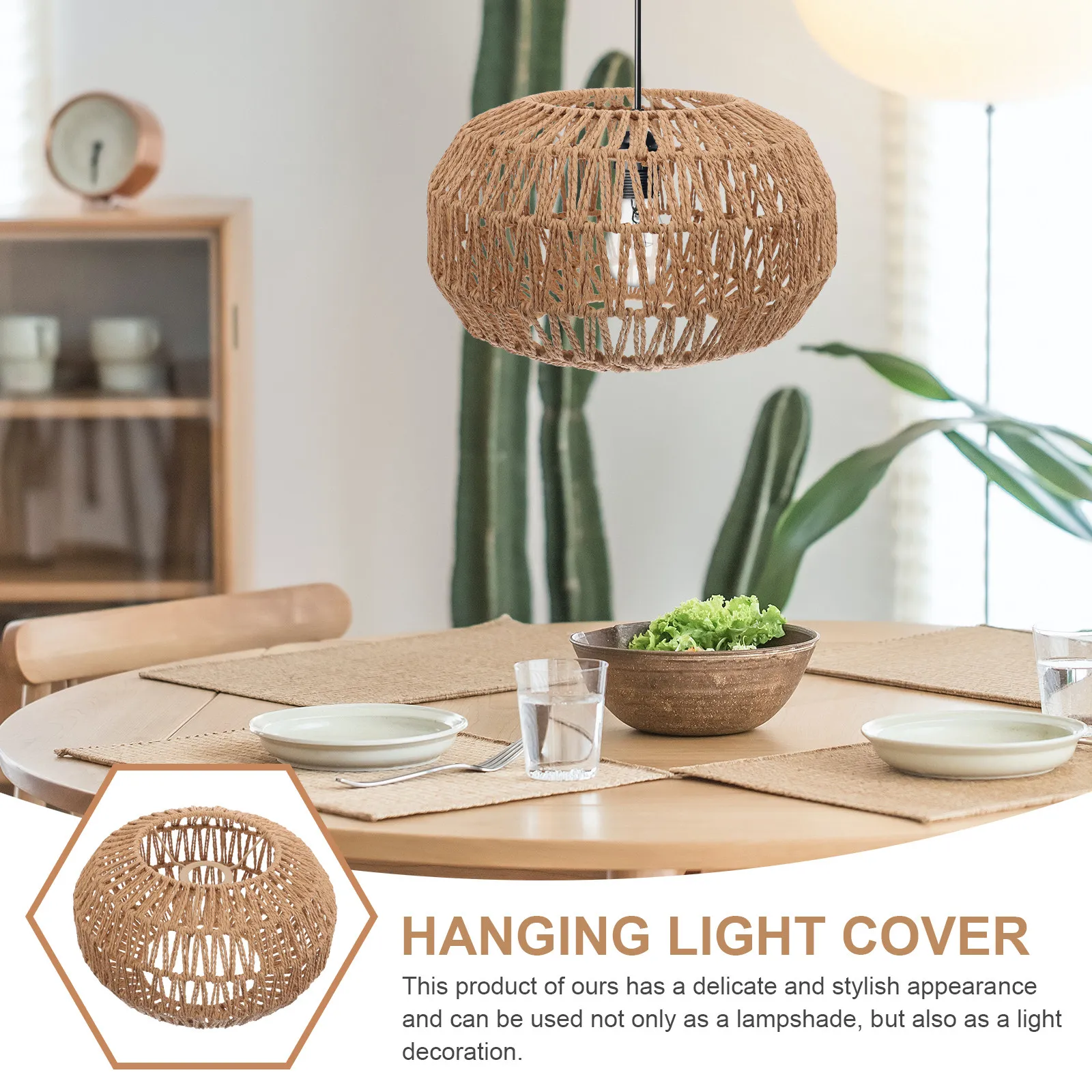 Woven Paper Lampshade Vintage Hanging Ceiling Light Cover for Bedroom Dining Room Tea Room Decor