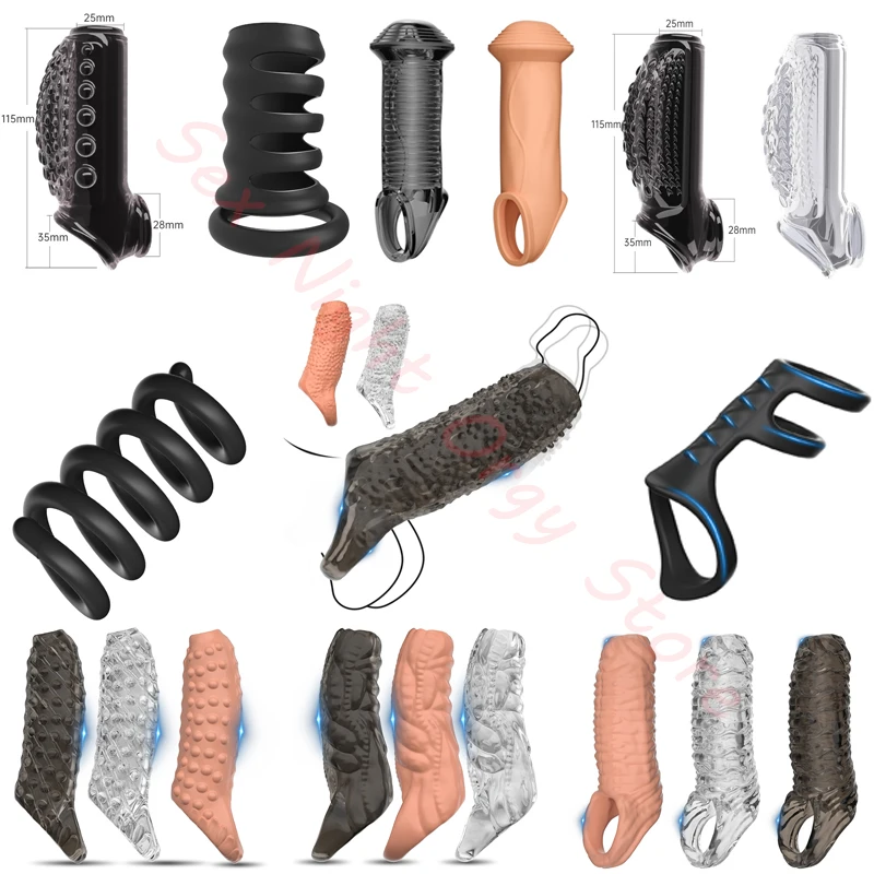 Open-Ended Enlarge Penis Sleeve Sheath Enlargement Enlarger,Exposed Head Cock Cover Ring,Delay Ejaculation Sex Toys for Men