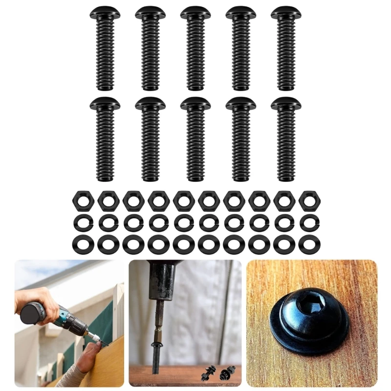 

Round Head Bolts Steel Hexagonal sockets Screws Set Including Nut & Washers Machine Equipment Fixing set for Industrial D2RD