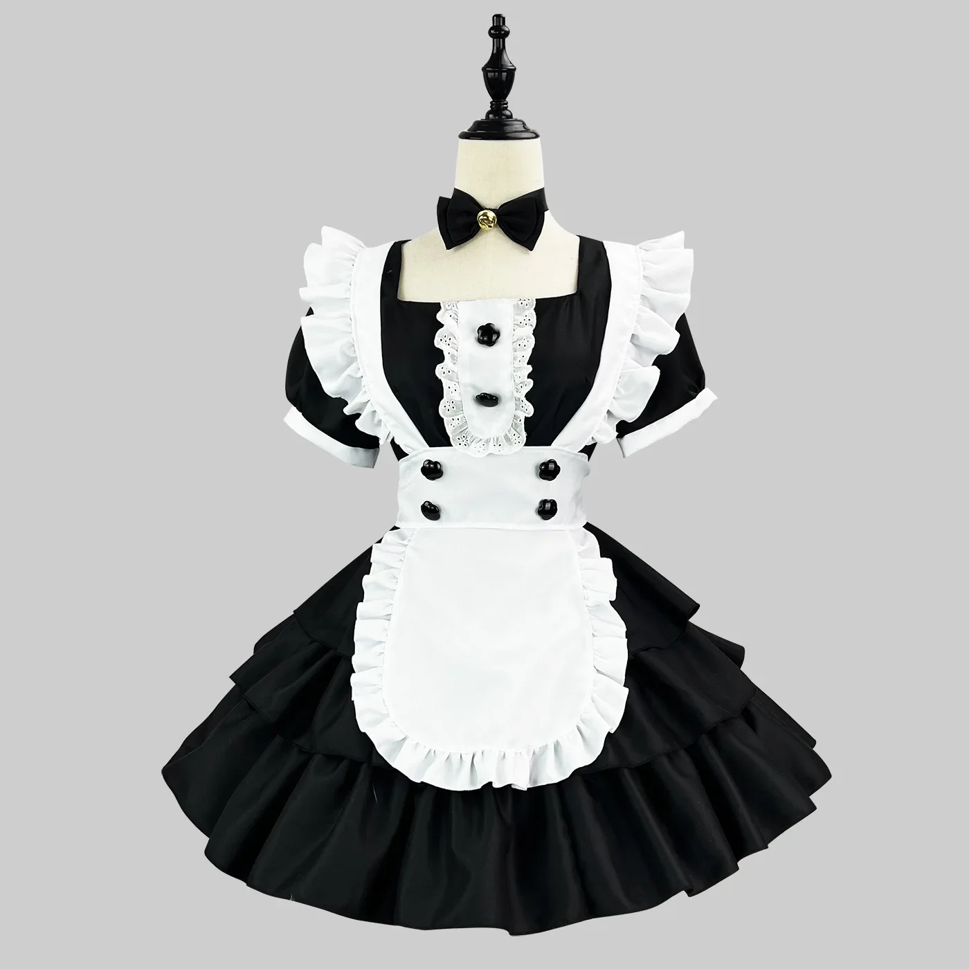 Zwart Leuke Lolita Tiered Maid Dress Kostuums Cosplay Maid Dress Pak voor Serveerster Maid Party Stage Kostuums